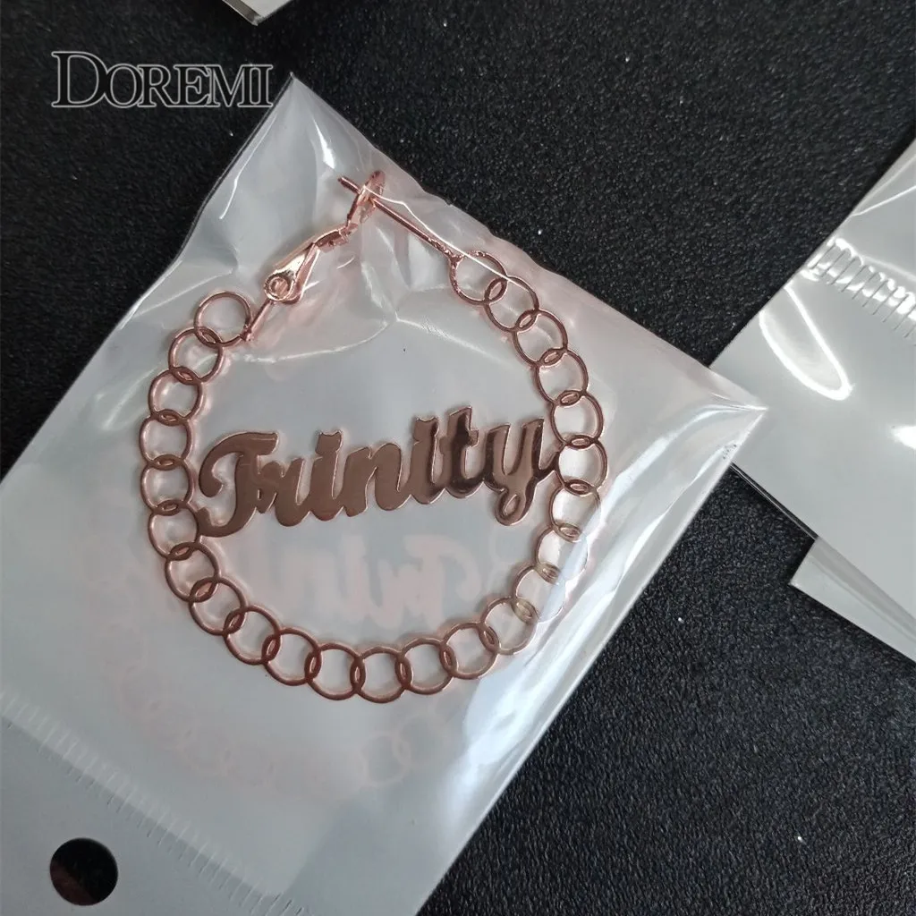 DOREMI Fashion 70mm Custom Name Earrings for Women Personalized Letter Hoops Stainless
