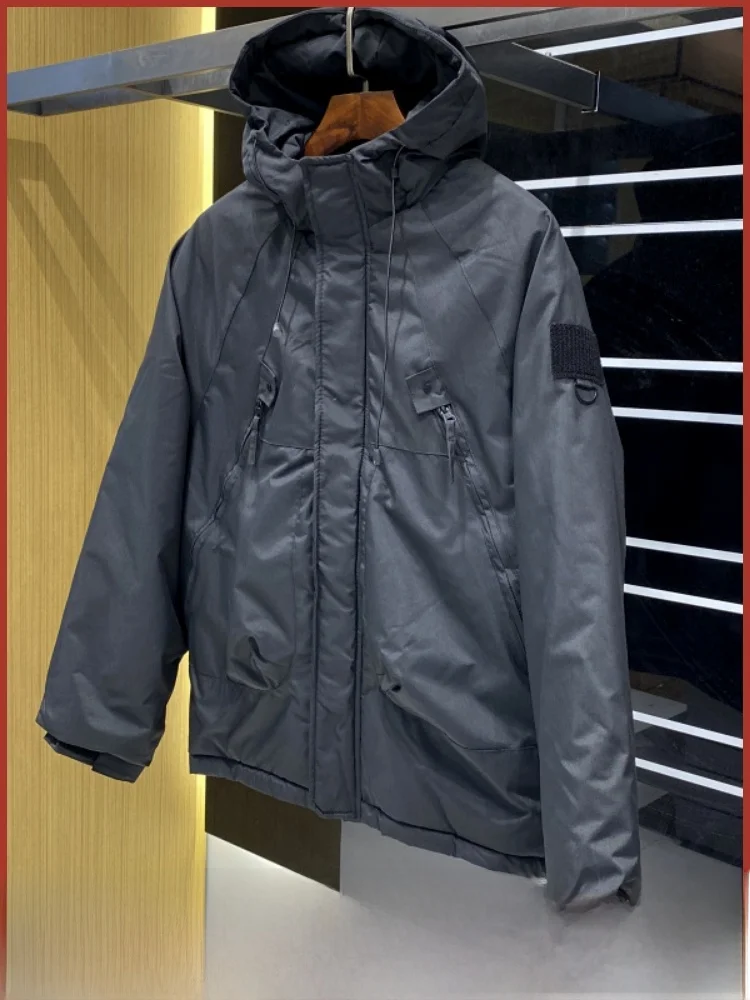 

Outdoor Men's Thiened Warm Cotton Jaet Hooded Windproof Workwear with Big kets Youth Faion Polyester Fiber Fill