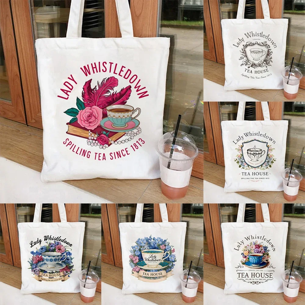 

Teacup Lady Whistledown Tote Bag Set Women Shoulder Handbag Cosmetic Bag Canvas Shopping Bag Cosmetic Bag Eco Travel Pouch