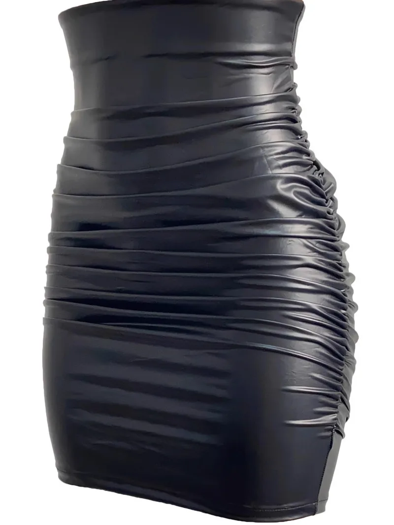 PU Leather Skirt For Women Pleated Half Skirt With Zipper High Waist Bodycon Skirt For Women Solid Color Casaul Elegant W97P