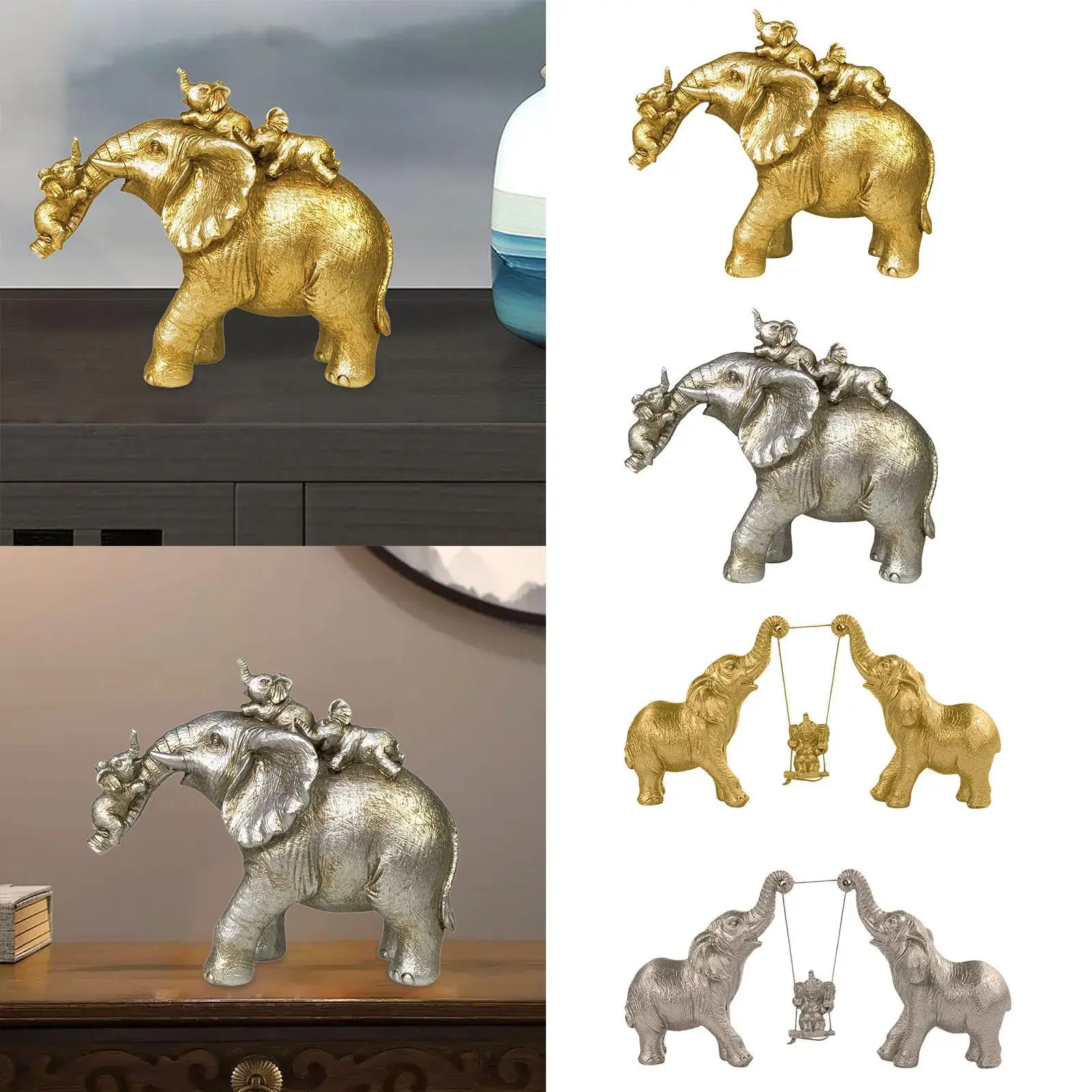 Elephant Statue Craft Gift Resin Figurine for Living Room Bedroom Windowsill