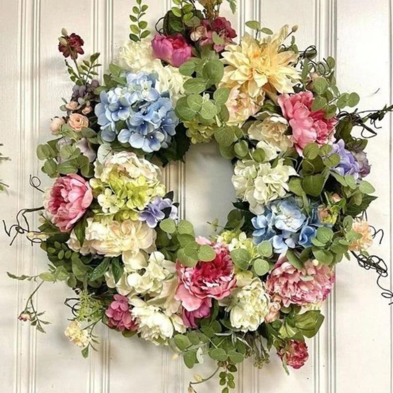 New Flower Art Door Front Decoration Small Fresh Pastoral Style Simulation Flower Door Hanging Garland Wall Hanging Decoration