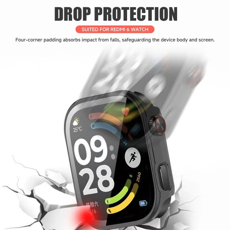 PC Shell+Glass for Xiaomi Redmi Watch 6 Screen Protector Anti-scratch Film Bumper Protective Cover for Redmi Watch 6 Accessories image 4