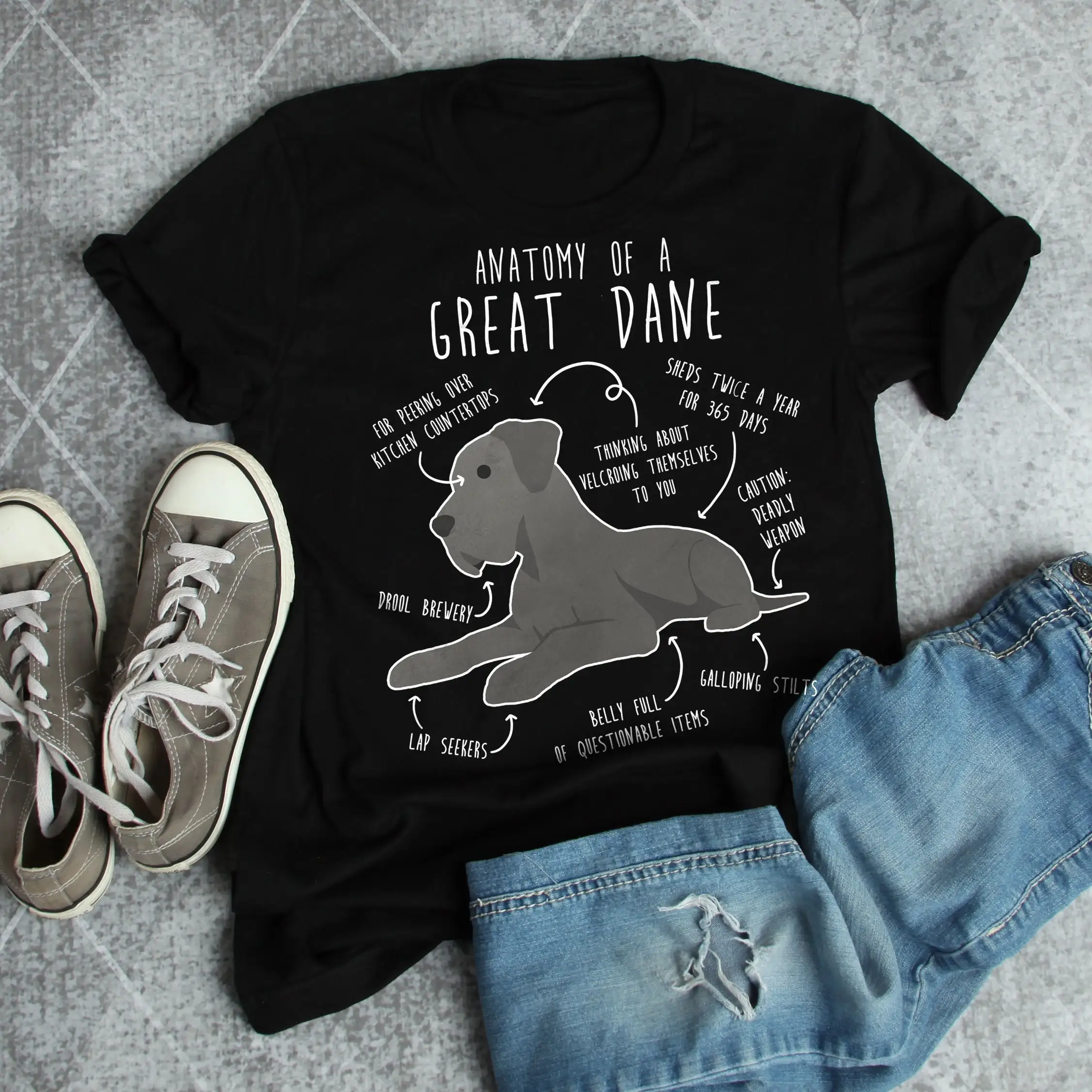 Blue Great Dane T Shirt Funny Dog Lover Cute Grey Gray Mom Dad Pet Anatomy