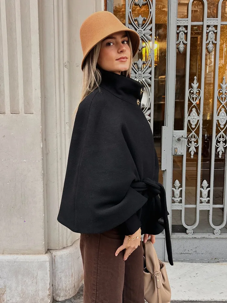 HH Women's Winter New Fashion Versatile Stacked Decorative Wool Short Coat Female Temperament High Collar Belted Jacket Mujer