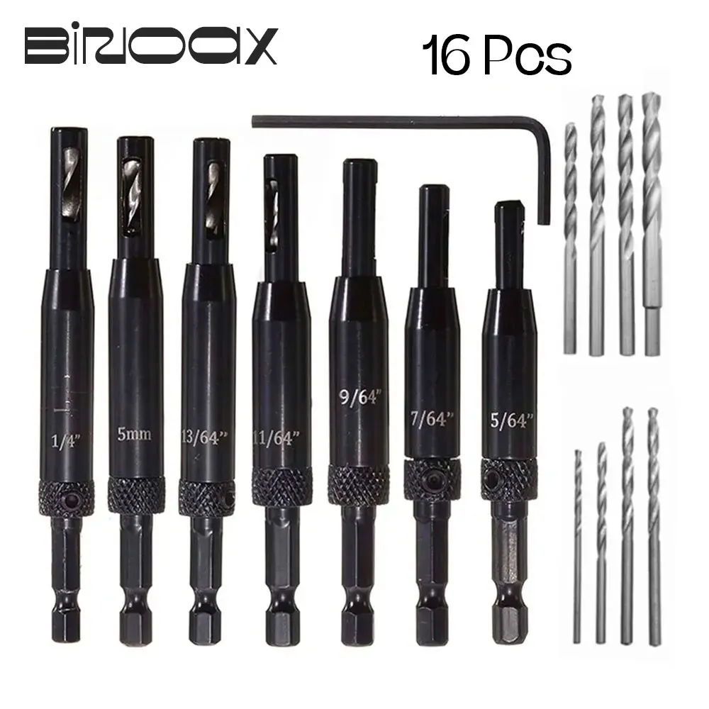 Binoax 7/816 Pcs Self Centering Hinge Tapper Core Drill Bit Set for Woodworking Adjustable Door Window