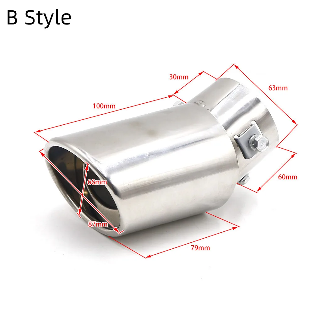 1x Car Universal Stainless Steel Exhaust Tail Throat Rear Muffler Tip Pipe Round