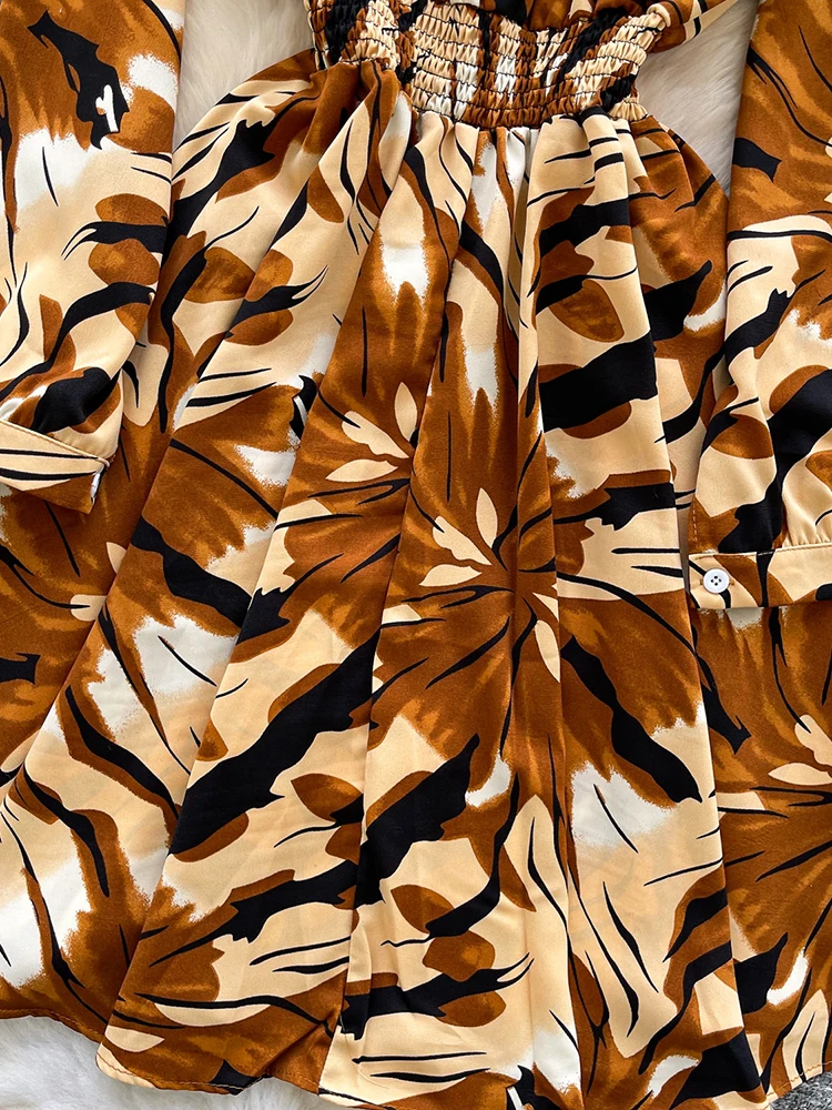 Femmes automne français chemise robe rétro imprimé tempérament Floral à la mode taille élastique cintré Mini robes femme DS284