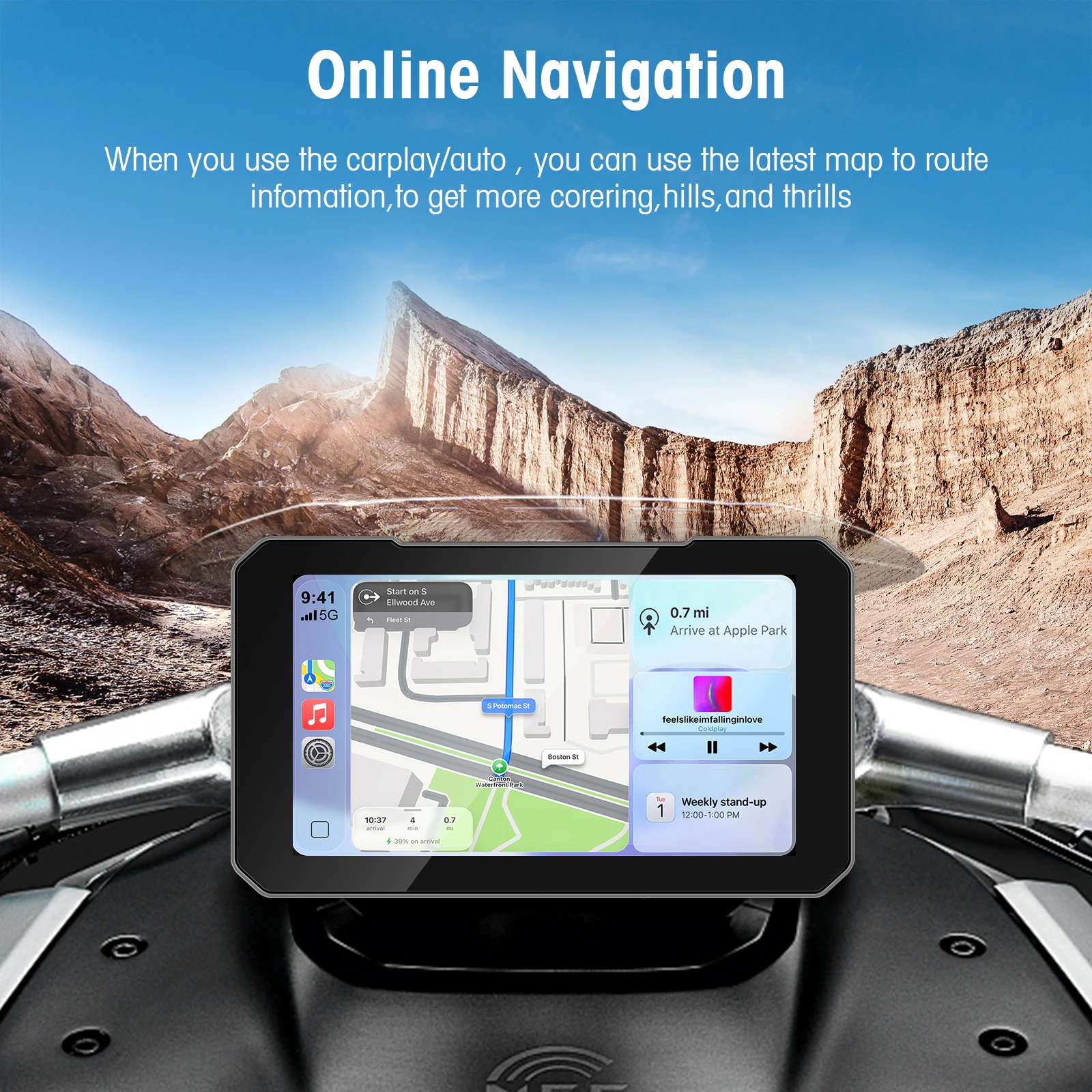 شاشة Ezonetronics 5 بوصة تعمل باللمس للدراجات النارية CarPlay تدعم CarPlay اللاسلكي وAndroid Auto IP67 مقاومة للماء