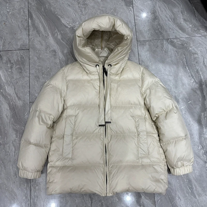 Schinteon jaqueta feminina casual outono inverno outwear com capuz grosso quente pato branco para baixo casaco luxuoso 2025 novo