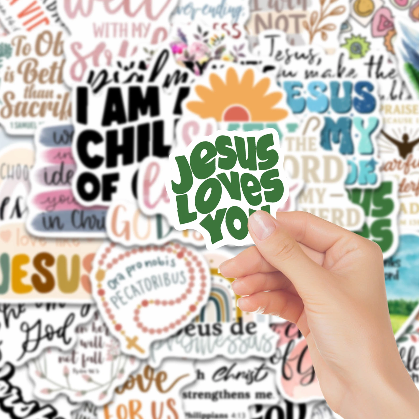 50pcs Waterproof Vinyl Christian Stickers for Laptop Luggage Scrapbook Decor