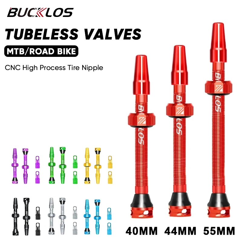 BUCKLOS MTB Tubeless Valves 40MM 44MM 55MM Bike Presta Valve with Removable Core Aluminum Alloy Tubeless Tire Nipple for Bicycle