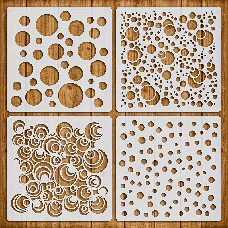 4PCS 5.1inch Circle Dot Pattern Stencil for DIY Painting on Wood Fabric Paper Wall Decor