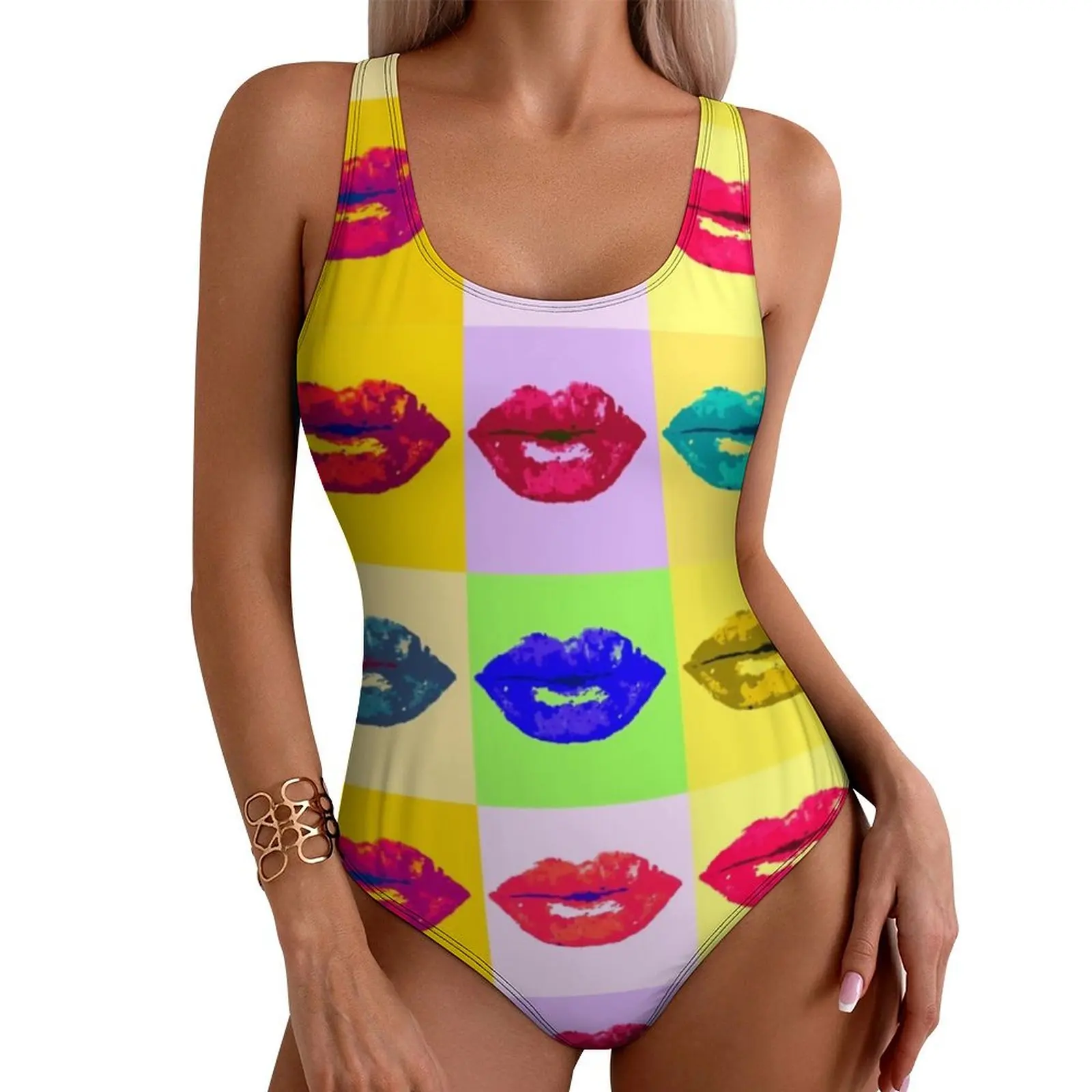 Colorful Lips Print Swimsuit Pop Kiss Push Up Swimwear One Piece Holiday Swim Bathing Suits Swimsuits Beach Outfits Plus Size