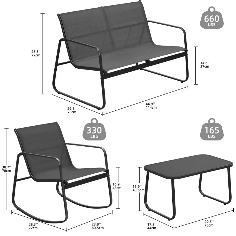 4-piece outdoor furniture set: Black rattan and steel double sofa