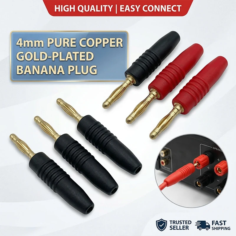 

40 шт. 2-мм красно-черные штекеры-бананы - разъемы типа «банан» для аудиокабелей и проводов акустических систем