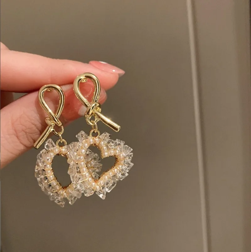 

Fashion 925 Silver Light Luxury Crystal Pearl Love High-end Party Lady Earring Accessories