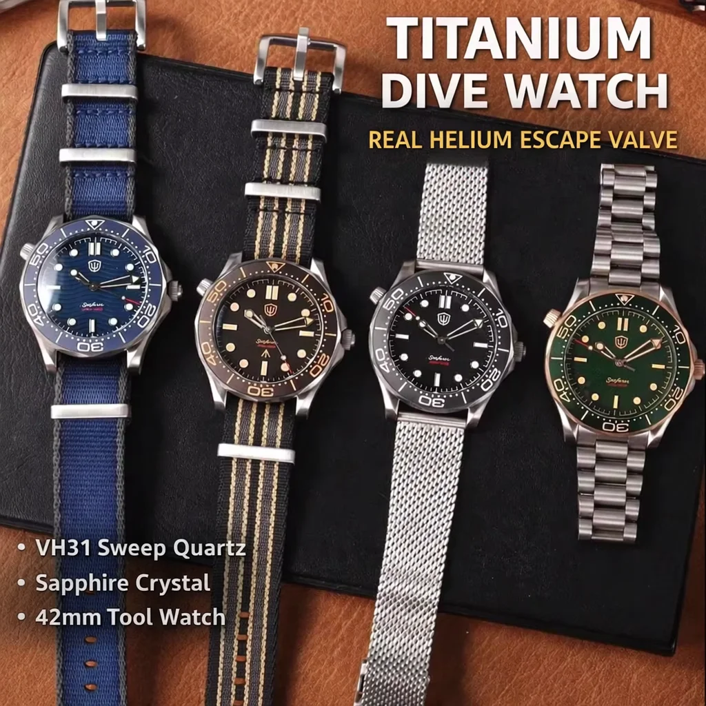 

Часы Watchdives WD007Q, титановые часы для дайвинга, 42 мм, VH31, кварцевые мужские часы с сапфировым стеклом, гелиевый клапан, водонепроницаемость 200 м, Lumi