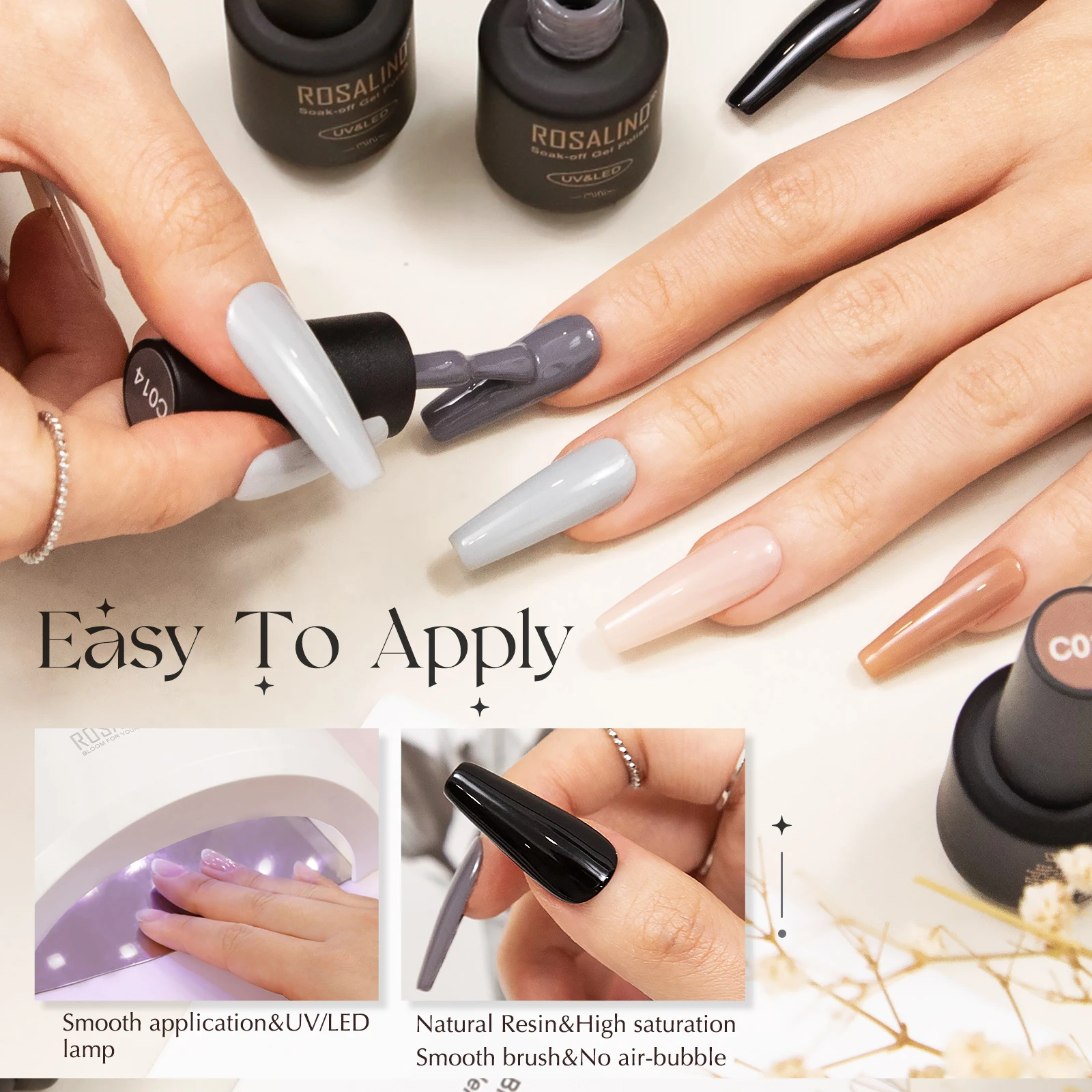 ROSALIND 6 ボトルネイルアートネイルジェルセットマニキュア明るく光沢のある UV ジェル Vernis 半永久ベーストップコート爪の美しさ