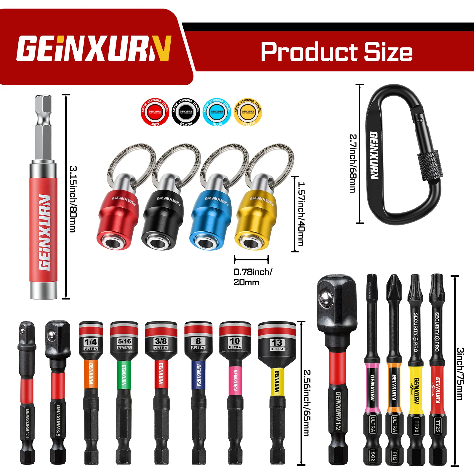 Geinxurn 30 PCS Vessel Keychain Bit Holders Set, 1/4