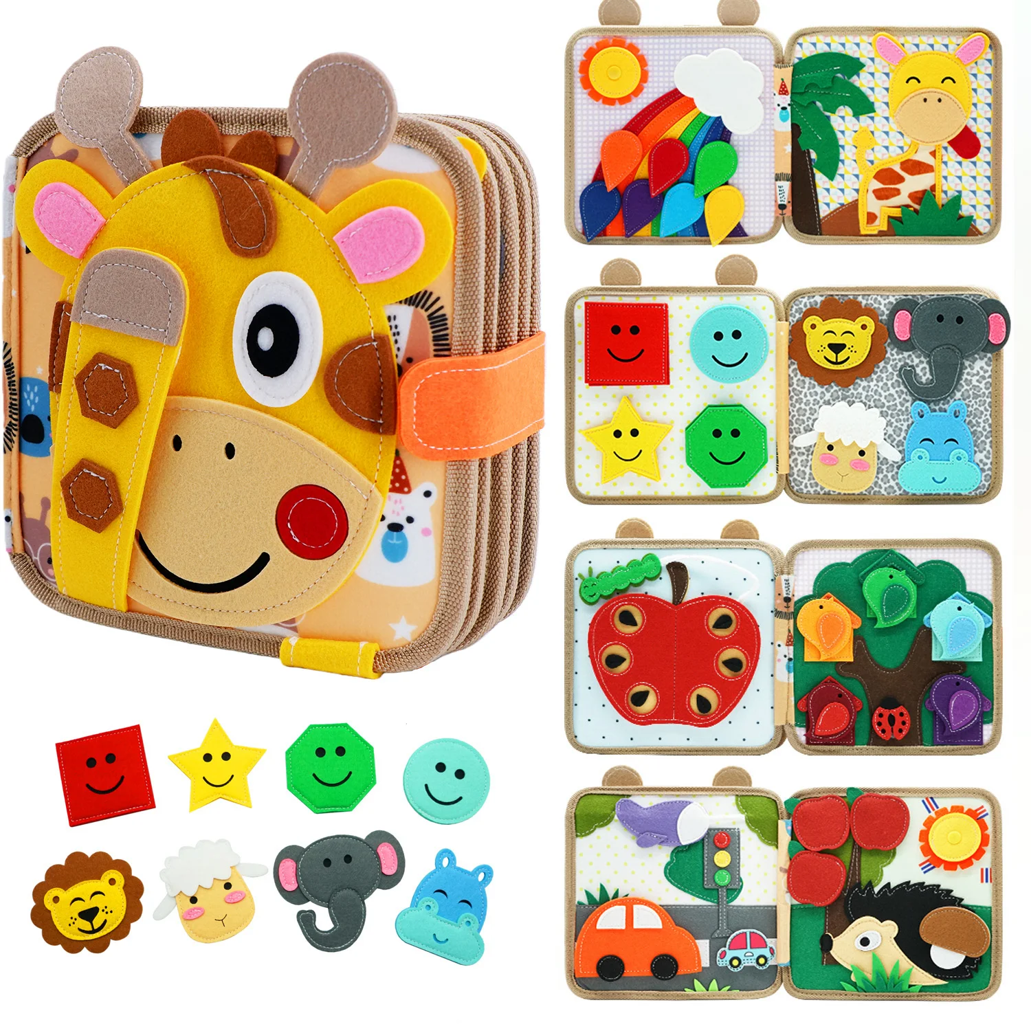 Montessori Toy Busy Board Giraffe Busy Book Preschool Learning Educational Quiet Book Sensory Travel Toy for Baby 3 4 5 6 Ages