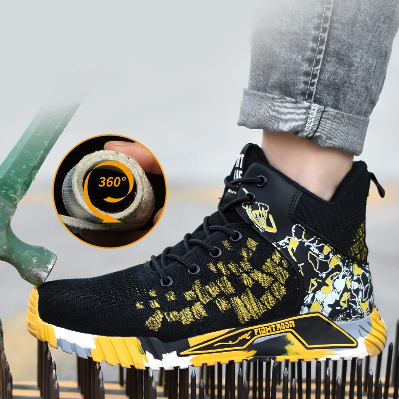 2023 New Fashion Men Work Safety Boots Anti-smash Work Sneakers Safety Shoes Men Indestructible Work Boots