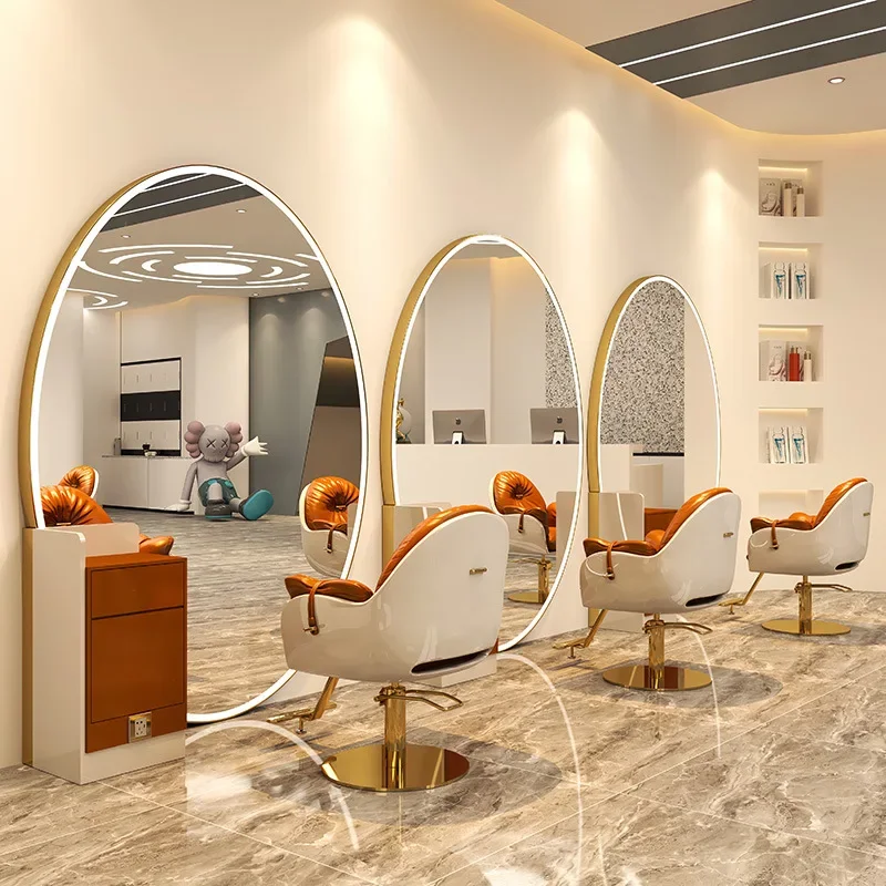 

Barber shop stainless steel floor-to-ceiling full body mirror hair salon special hairdressing double-sided mirror with light led