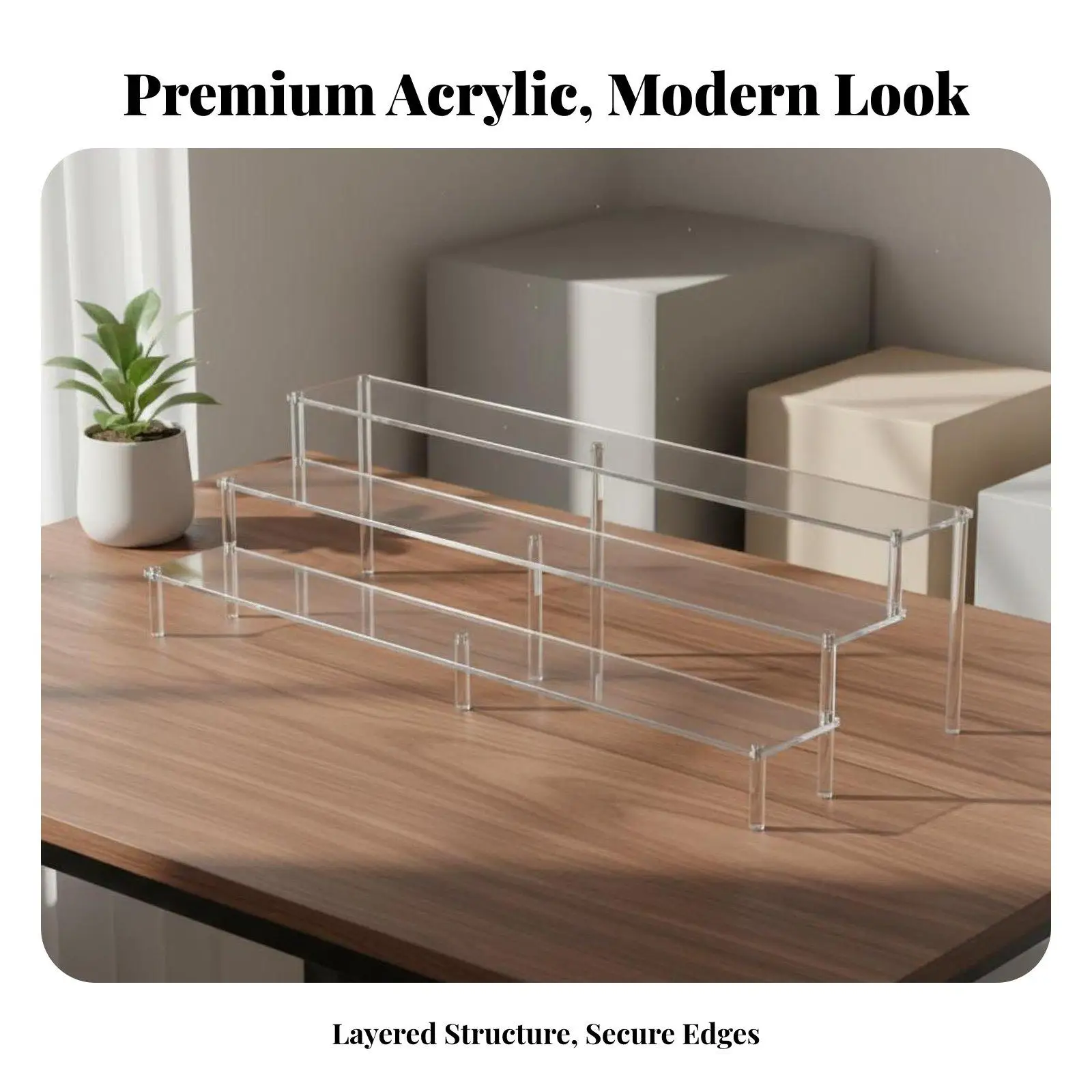 Acrylic Display Shelf Clear Tiered Riser for Figurine Collectible Stand Showcase Organizer for Perfume Cosmetics Desk Storage