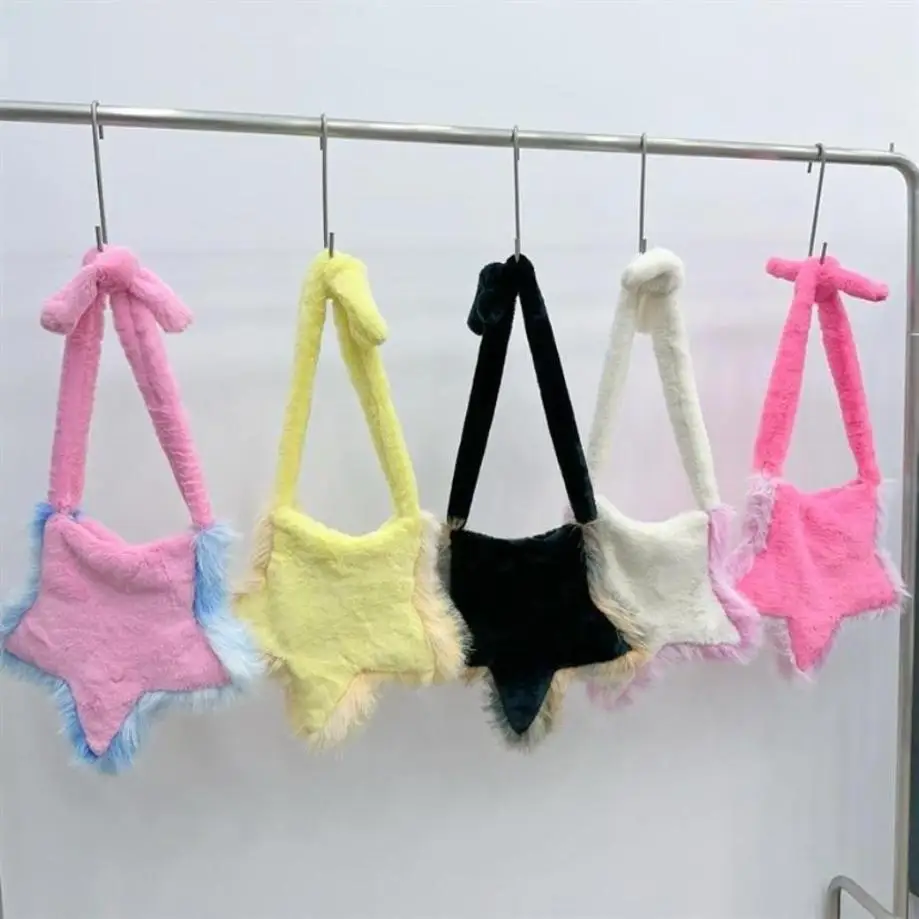 1 Pcs Tas Plush Baru Bentuk Bintang Lima Tas Plush Musim Gugur Dan Musim Dingin Gaya Manis Keren Gadis Niche Tas Selempang Kasual