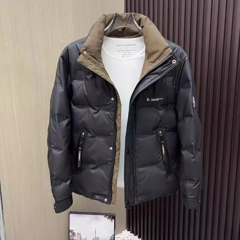 2026 Winter New Fashion Men Solid Color Long Sleeve Stand Collar Simple Basic Daily Cargo Parkas Male New Fashion Trendy Coats