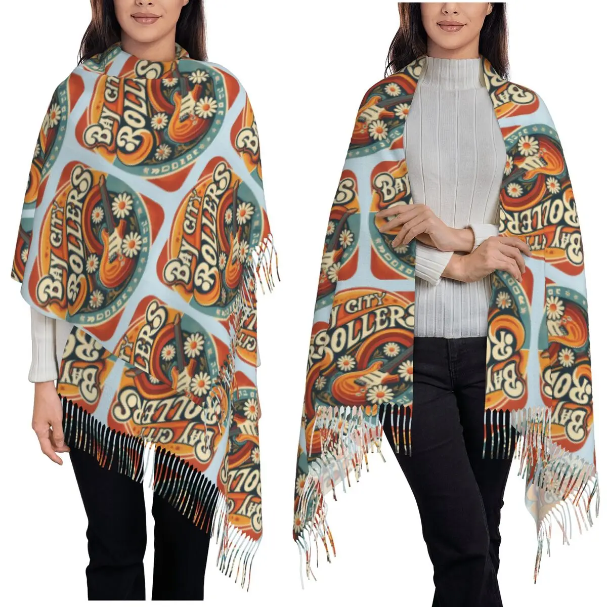 

Шарф Bay City Rollers, шарфы с кисточками для женщин, мягкие теплые шали и накидки, большая осенне-зимняя шаль