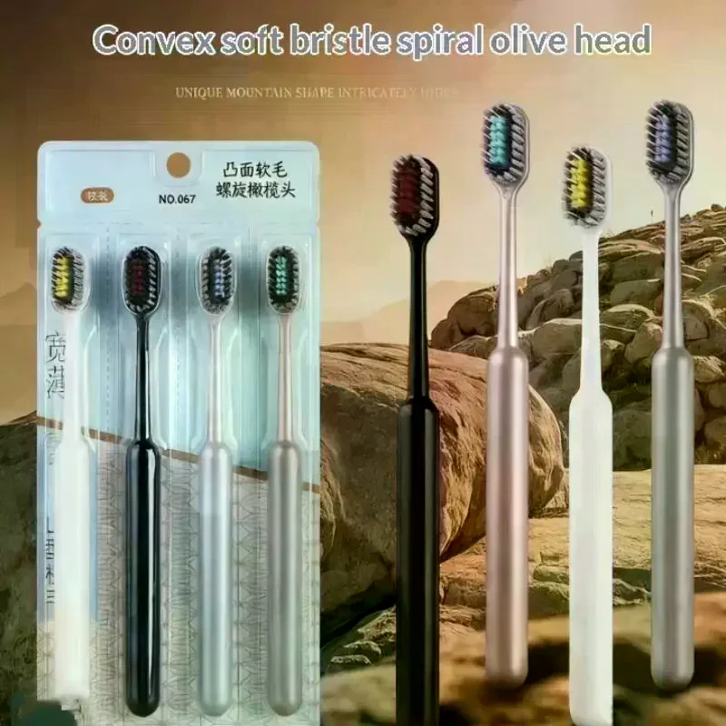 Combo Of 4 Soft Bristle Toothbrushes For Effectively Removing Plaque And Food Residue Convex Mountain Shaped ToothBrush