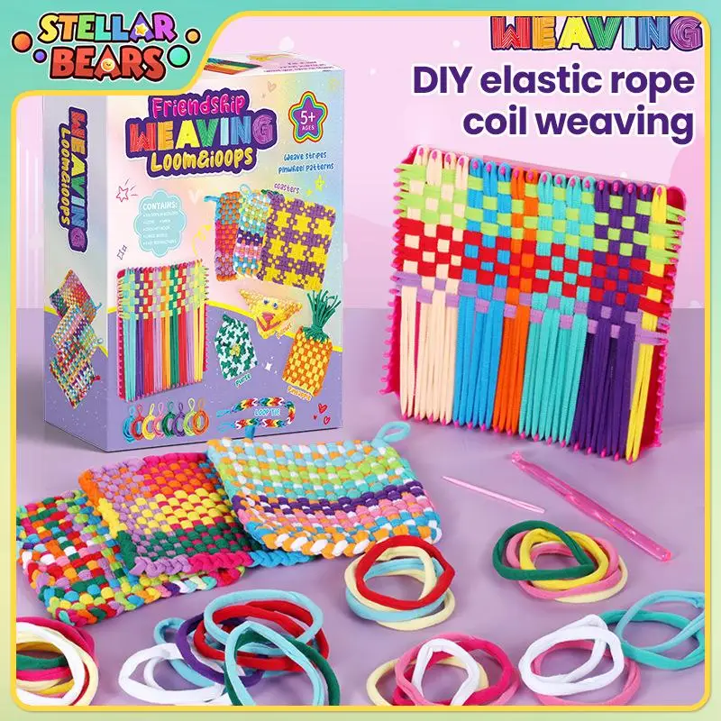 Webstuhl-Set, Spielzeug für Kinder und Erwachsene, handgefertigt, elastische Seilschlaufen, Zubehör, DIY, gewebte Schnur, geflochtene Schlaufen, Mädchen-Geburtstagsgeschenke