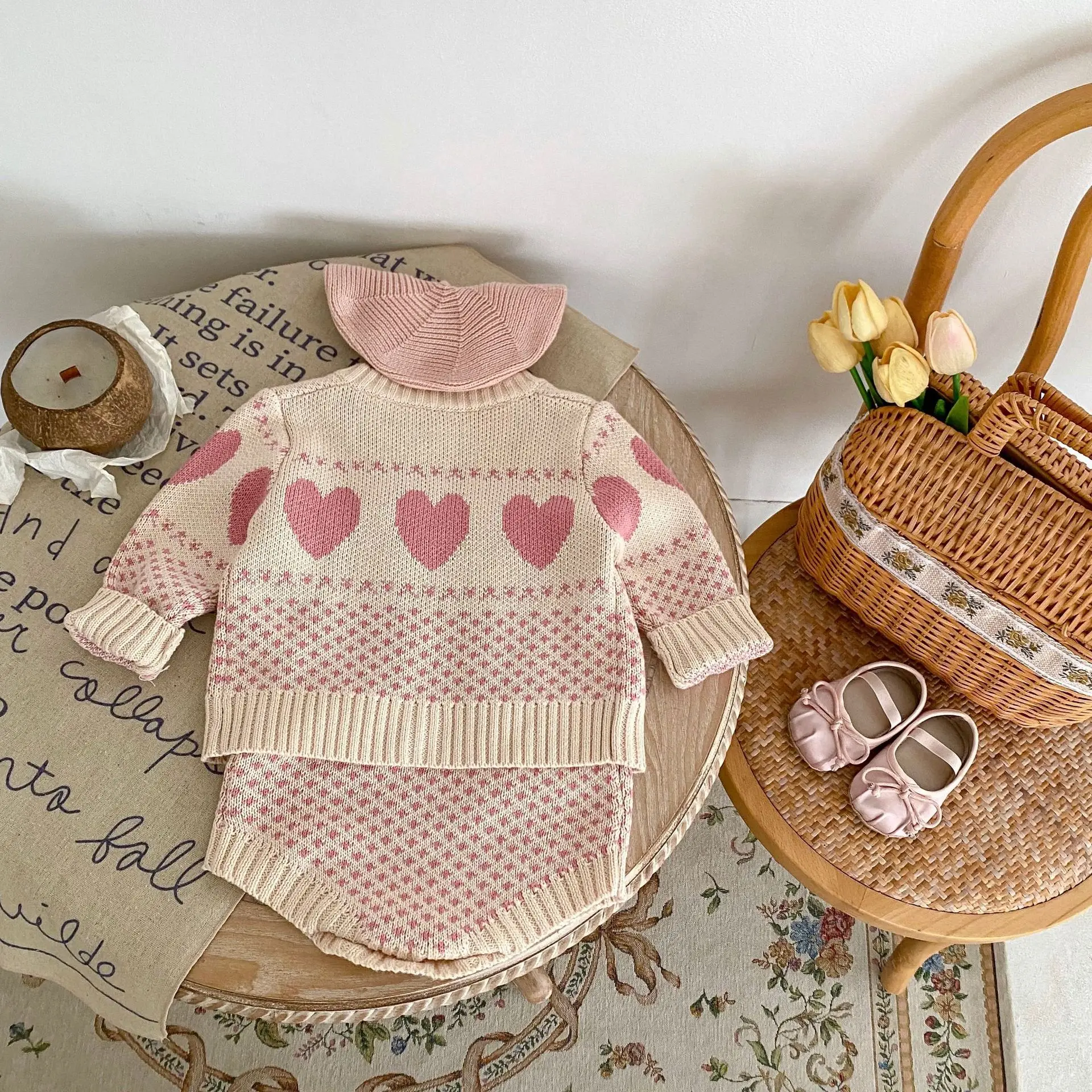 New 2024 Autumn Baby Clothes 0-3Y Girls Cute Heart Jacquard Sweater Knitted Cardigan Coat Toddler Outwear Optional Bodysuit