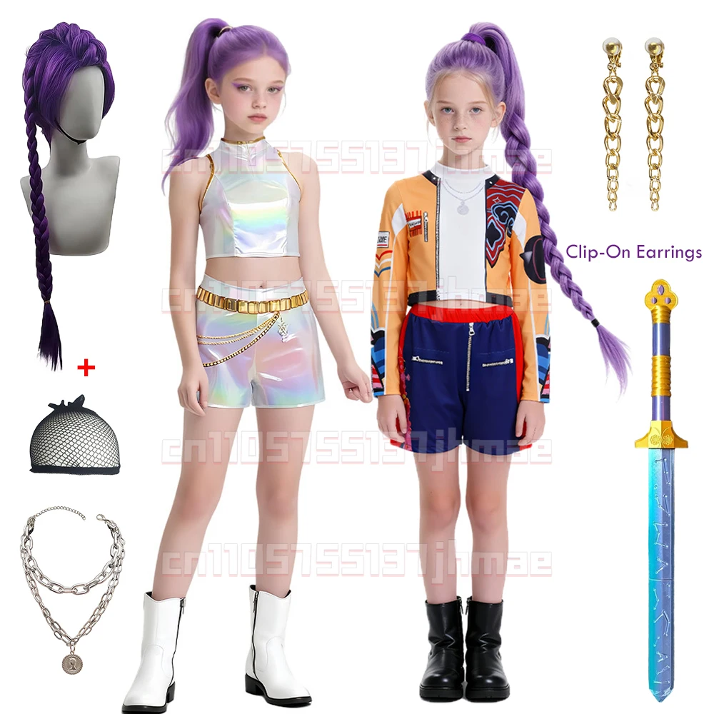 

Kids Girls Kpop Rumi Demon Hunters Zoey Mira Cosplay Fantasy Costume for Child Roleplay Outfits Carnival Suit