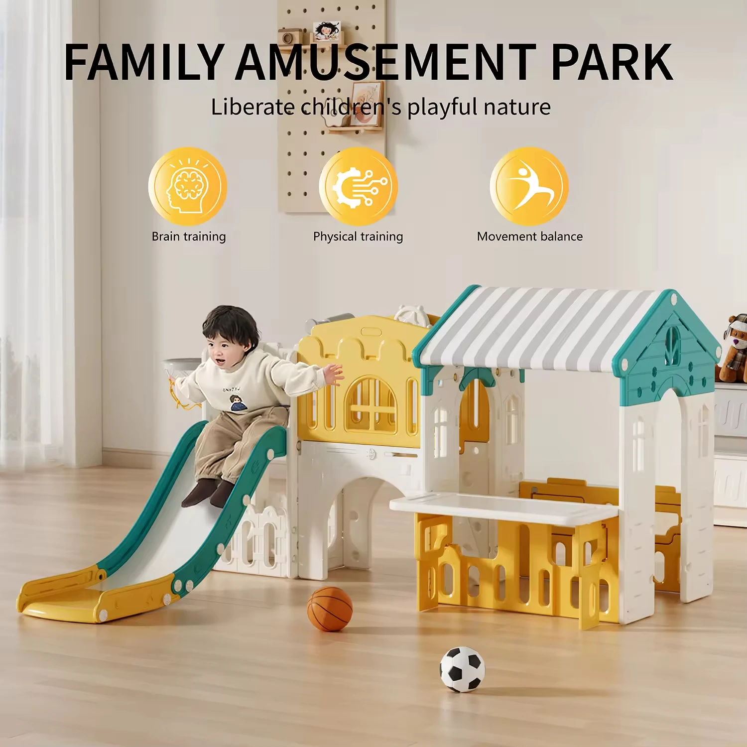 Indoor Toddler Playground Equipment Baby Playhouse Child Slide Swing Set House of Games Toys Plastic Slide for Kids Play Tent