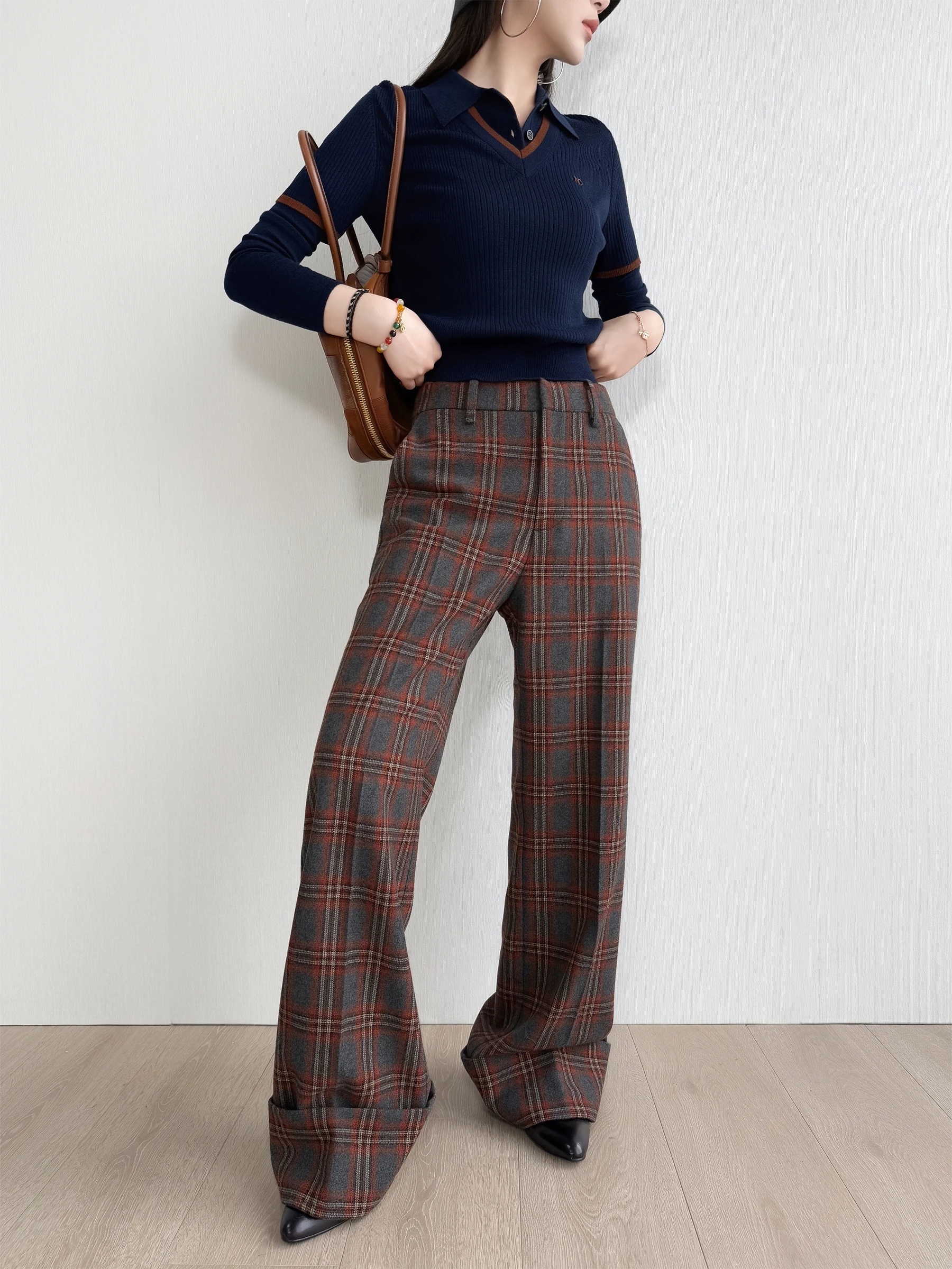 

Брюки NancyCavally Select Anti-Wrinkle Extrine Wool Retro Briti Gentleman's Sle Cuffed Plaid West Pants Straight Leg Casual T...