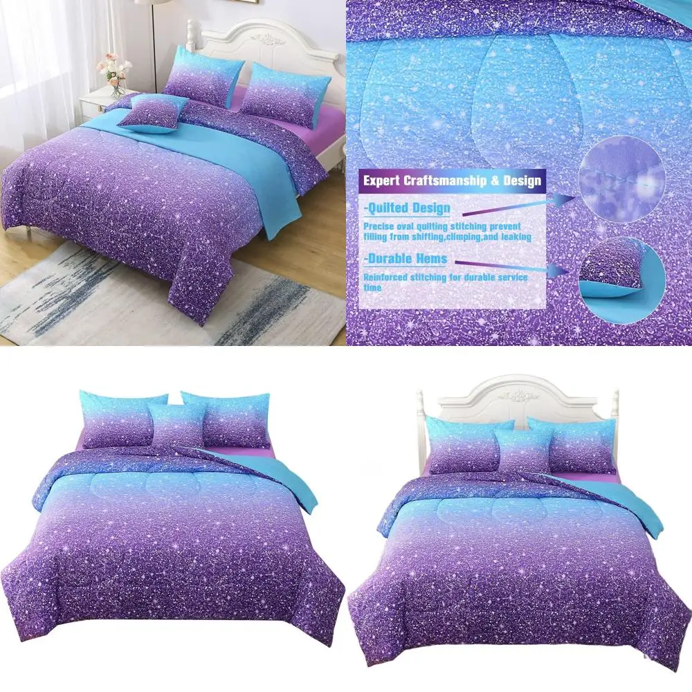 

6-Piece Blue to Purple Ombre Comforter Set with Bedding for Girls and Women
