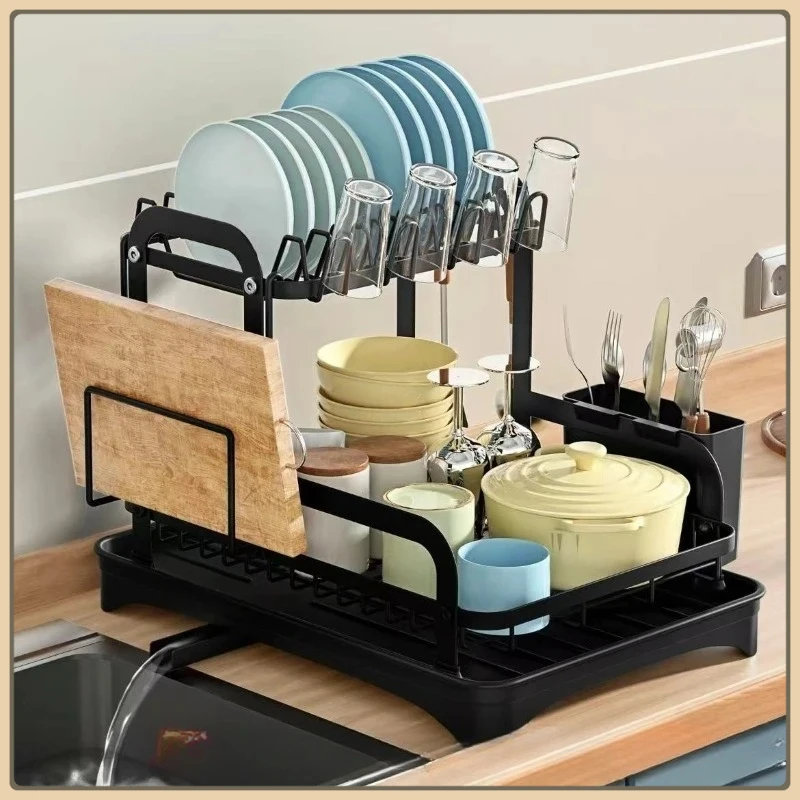 

Kitchen Countertop Dish Drainer Utensil Organizer Storage Rack with All in One Dish Rack Kitchen Organizer for Home Space Saving