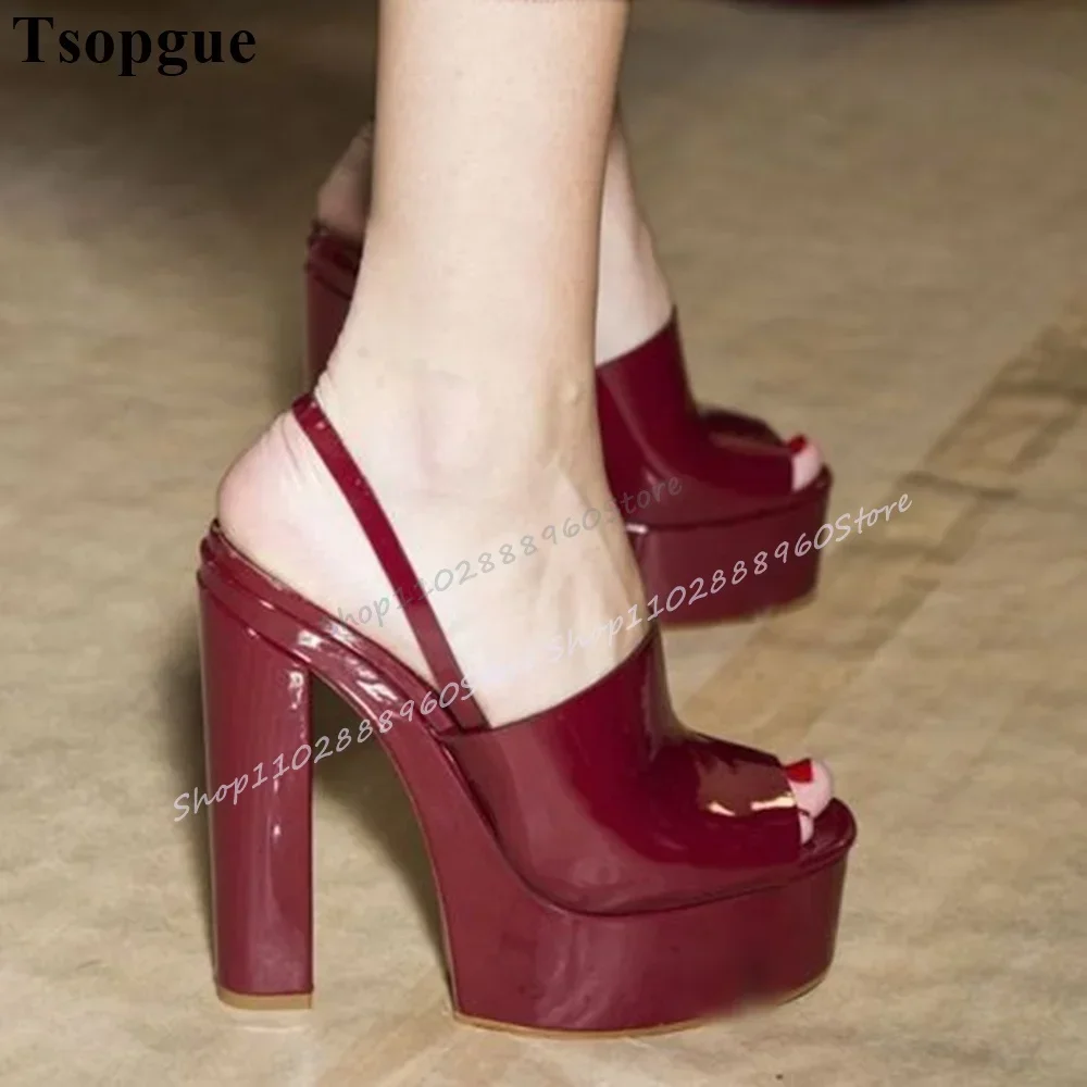 

Slingback Red Platform Patent Leather Sandals Chunky High Heel Women Shoes Back Strap Open Toe 2025 Fashion Zapatos Para Mujere