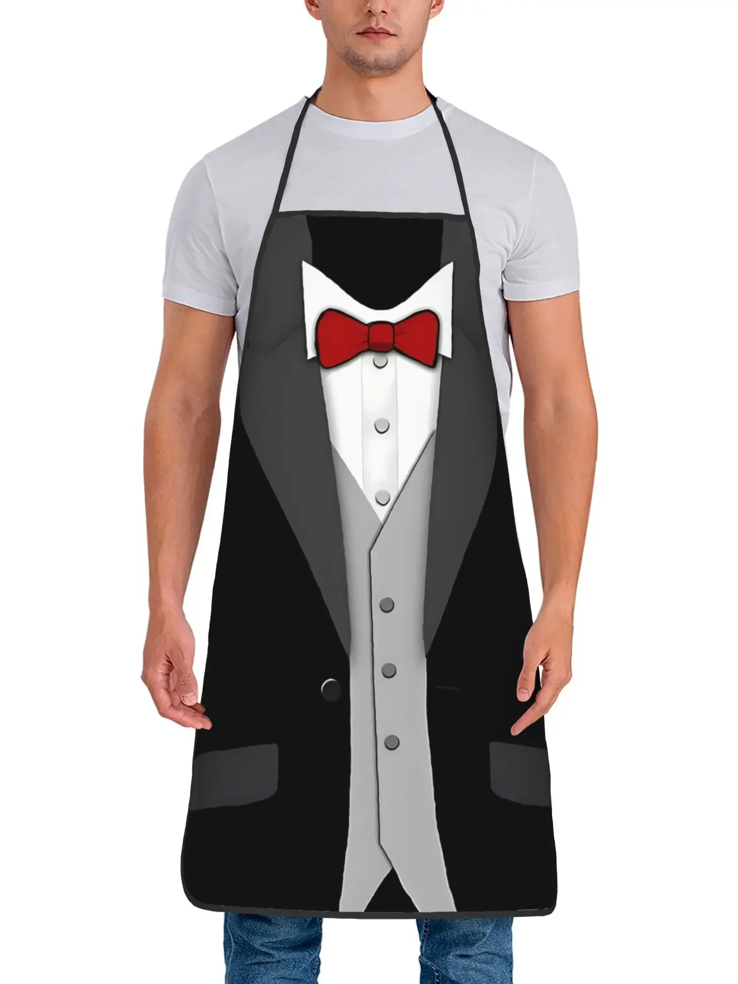 One Piece Fun Apron With Bow Tie In Retro Design Unisex Suitable For Crafting Baking Painting Cleaning Cooking Chef Waiter