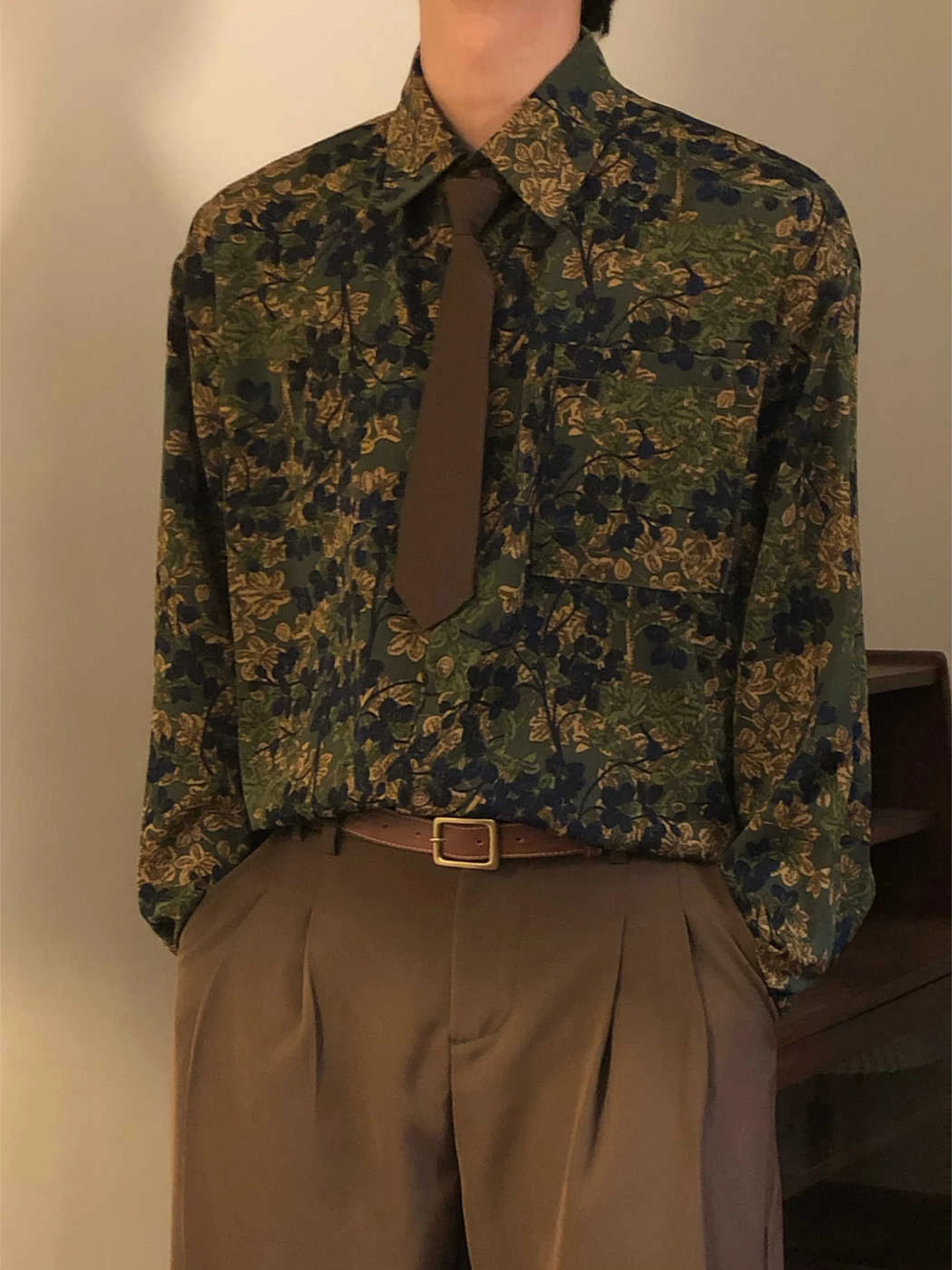 

Retro American Spring Floral Print Long Sve Loose Fit irt ex Casual Vaion Top Breathable Polyester Fiber Youth Fa...