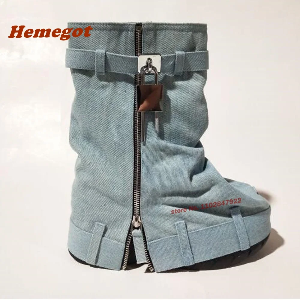 Padlock Zipper Winter Women's Shoes Camouflage Rhinestone Tank Soled Short Boots Round Toe Platform Height Increasing Luxury