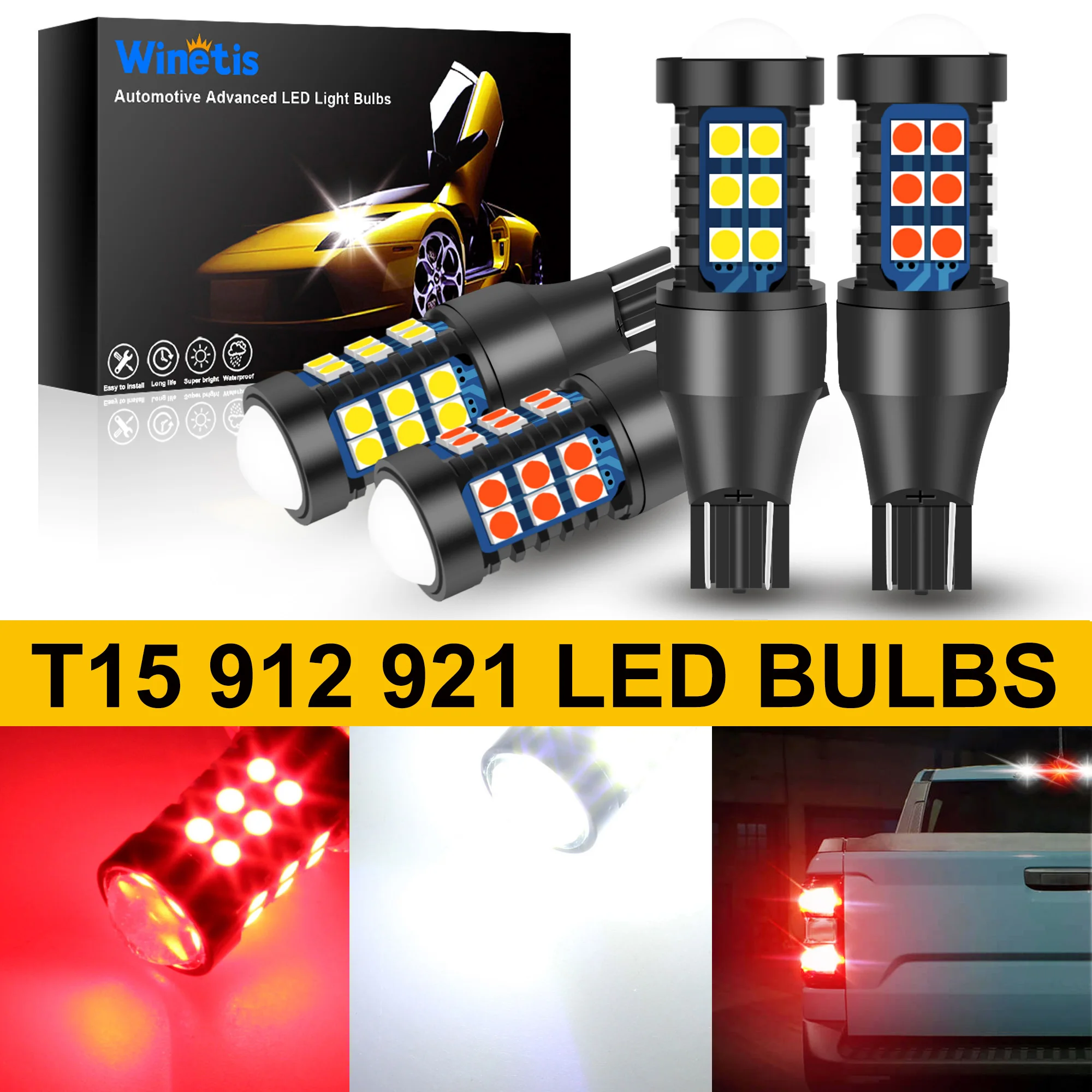 

Winetis 4X 912 921 LED Bulb Reverse Lights Backup Lights White and Third Brake Bulbs Red Light Combo 921 T15 906 904 W16W LED