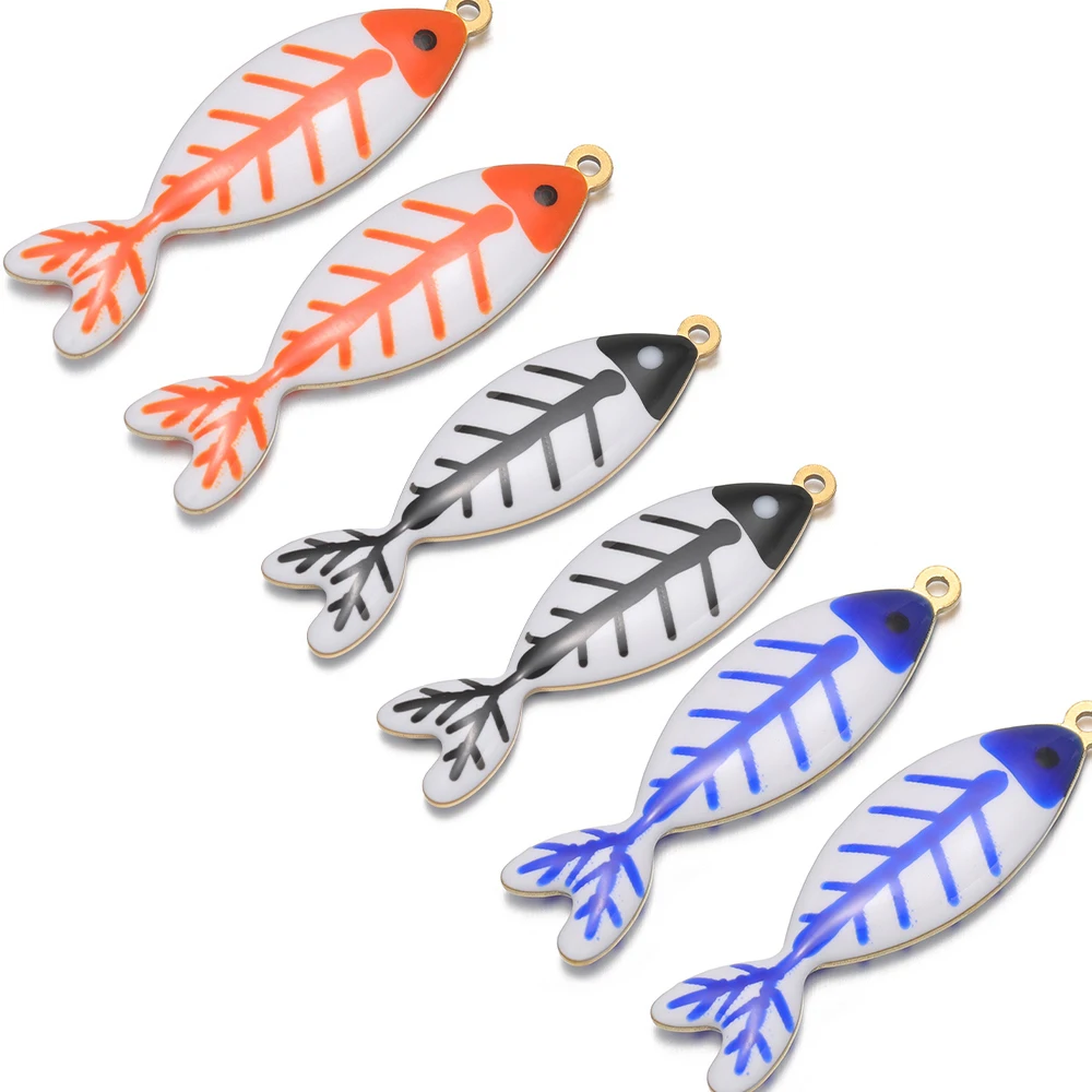 5 قطعة لا تتلاشى الفولاذ المقاوم للصدأ المينا الأسماك سحر القلائد المعلقات DIY بها بنفسك اليدوية صنع المجوهرات لمكونات الحرف اليدوية