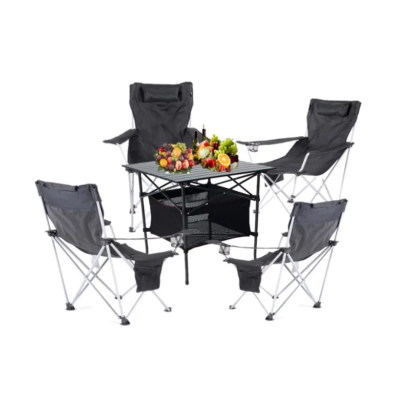High backrest chair table, outdoor folding table and chairs, aluminum five-piece set