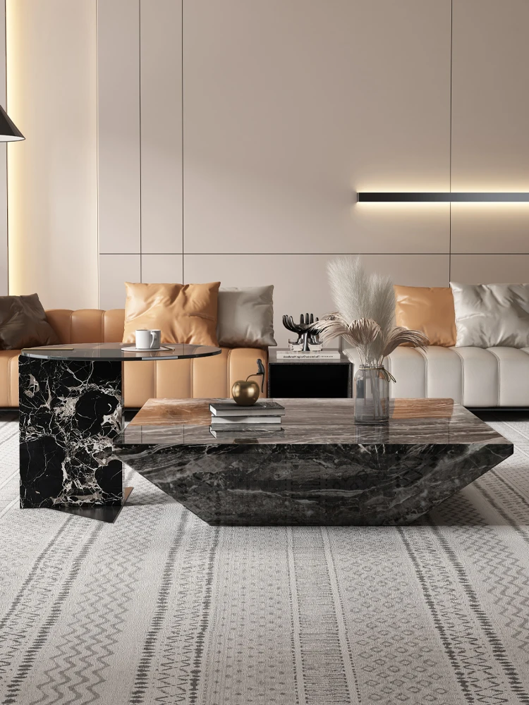 Italian Luxury Mobile Nesting Tables, Venetian Brown Marble & Side Table Set, Heat&Scratch Resistant, Master Design, Customize.