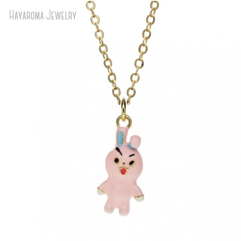 2Pcs Jewelry Animal Rabbit Wholesale Copper Metal Enamel Gold Color Chain Necklace NM51663