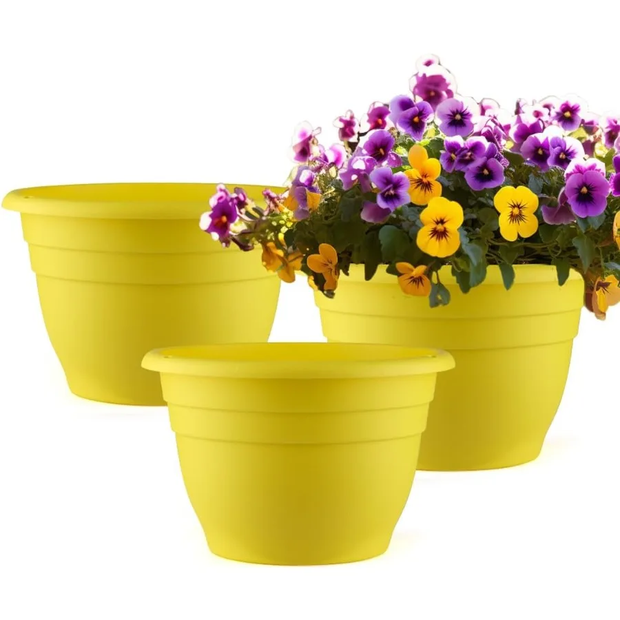 

3 упаковки 11-дюймовых прочных пластиковых горшков для растений с дренажным отверстием и заглушкой для использования в помещении и на открытом воздухе Элегантный современный дизайн Идеально подходит для гр.