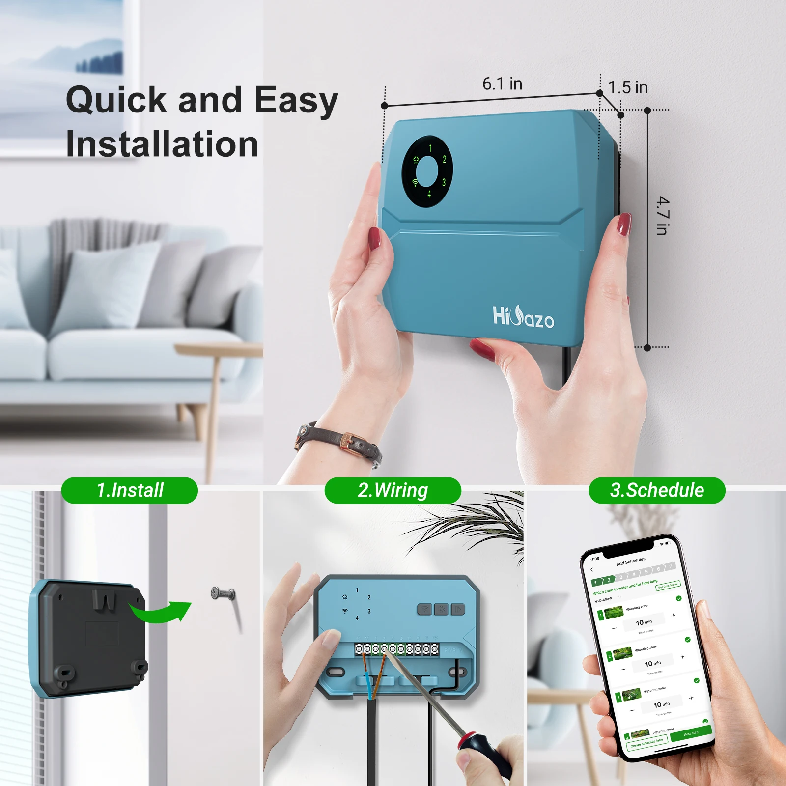 4-Zone Wireless Irrigation Controller Home Garden Lawn Courtyard Smart Sprinkler Controller with Water Hammer Protection EU Plug
